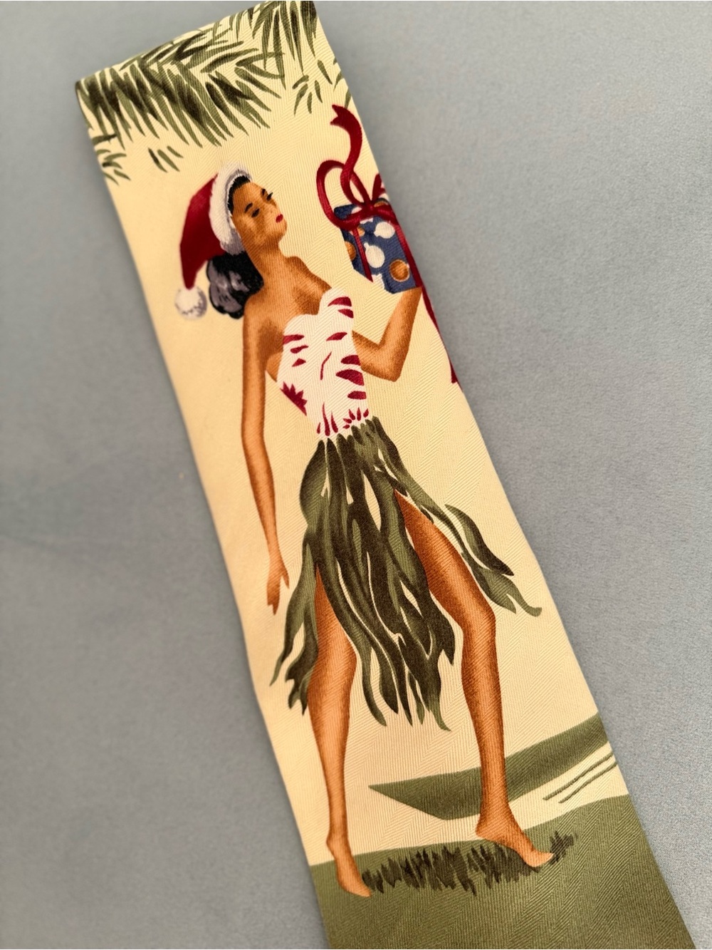 🆕🎄👔 Tommy Bahama Cream Silk Holiday Hula Girl Tie NEW WITH TAGS VTG